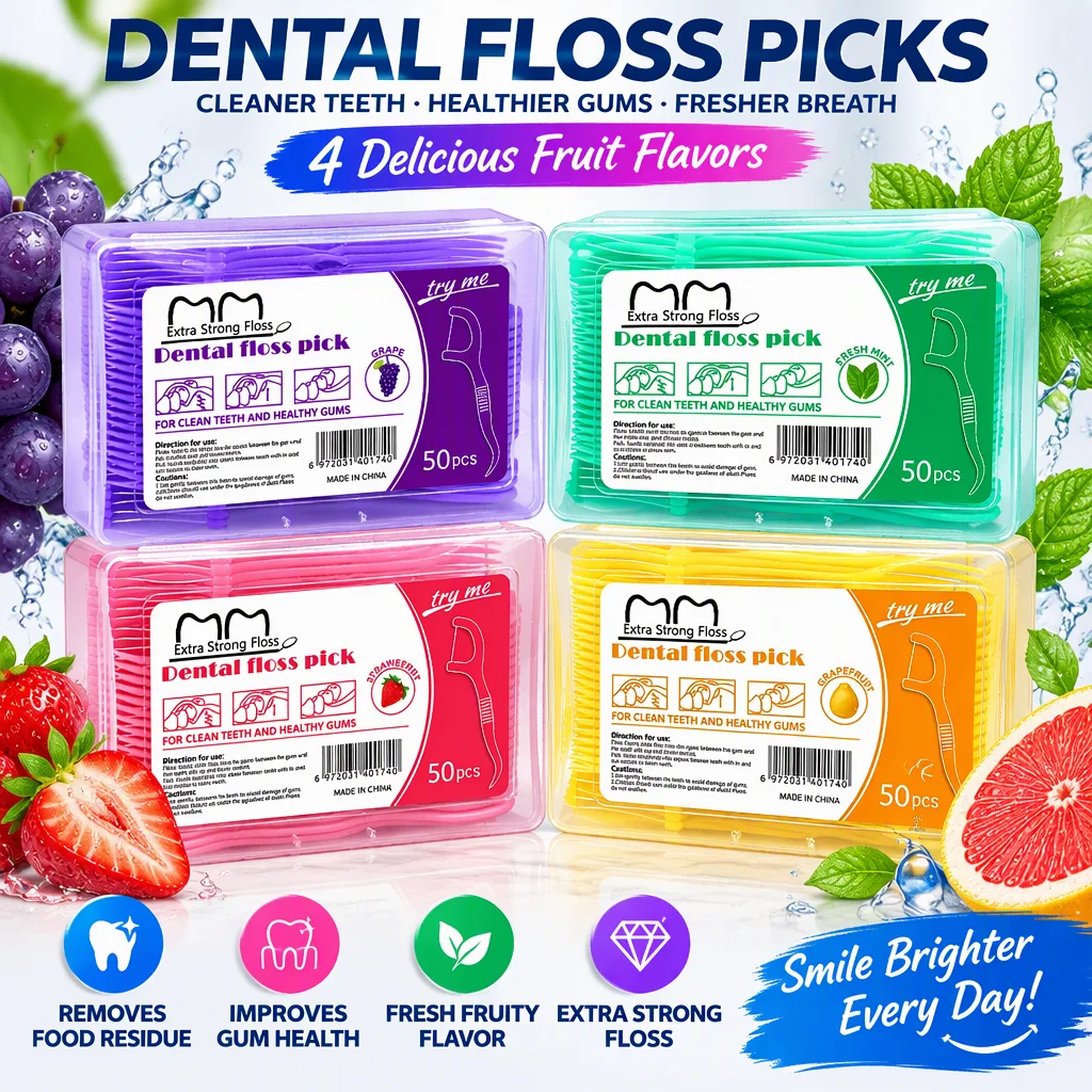 804 Fruit Flavors Dental Floss Picks | Extra Strong Tooth Flossers | Deep Clean Oral Care Floss Sticks