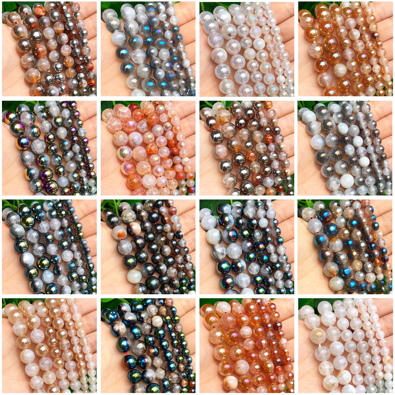 

Natural Stone Multicolor Metallic Coated Cracked Dragon Fire Agates Round Loose Beads For DIY Jewelry Making Bracelet 6 8 10mm