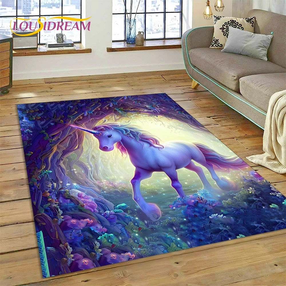 3D Cute Dream Unicorn Cartoon Girl Rug Carpet for Living Room Bedroom Home Decor,Floor Mat Non-slip Decoration for Sofa Doormat