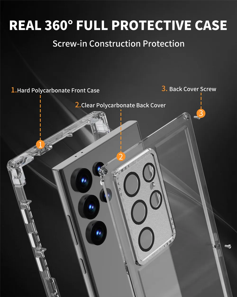 Luxury Crystal Clear Polycarbonate Military Hard Case for Samsung Galaxy S24 Ultra Camera Lens Protect Full Cover