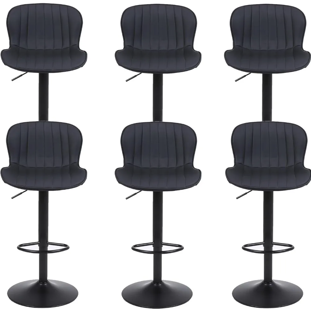 

Bar Stools Set of 6 - Modern Bar Counter Height Barstools, Faux PU Leather Bar Chairs with Back, Adjustable Swivel Stool