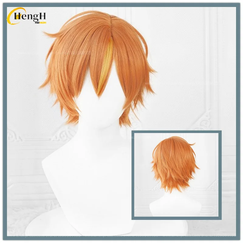 

30cm Shinonome Akito Wig Anime Short Warm Orange Cosplay Anime Wig Heat Resistant Synthetic Hair Halloween Party Wigs + Wig Cap