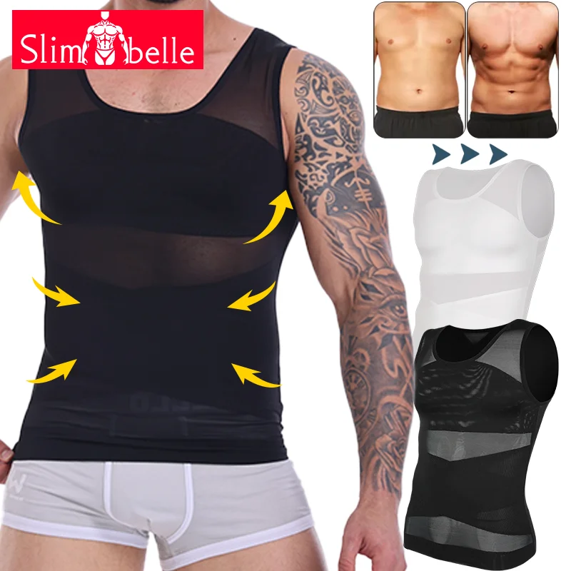 

Compression Shirts Men Body Shaper Cross Mesh Vest Breathable Sleeveless Shapewear Tank Top Slimming Tummy Control Body Shaper