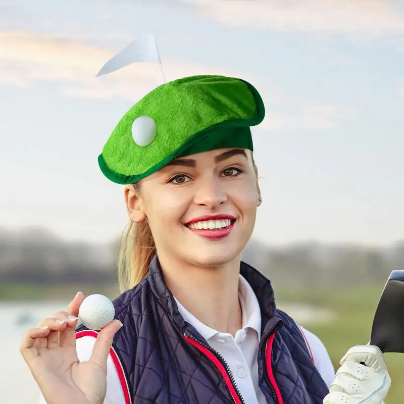 30cm Green Funny Golf Party Hat Novelty Golfer Beret Golf Hat with Golf Flag, Perfect for Party Costume Accessories and Supplies