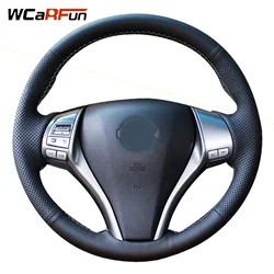 WCaRFun Black Leather Car Steering Wheel Cover for Nissan Teana Altima 2013-2016 X-Trail QASHQAI Rogue 2014-2016 Sentra Tiida