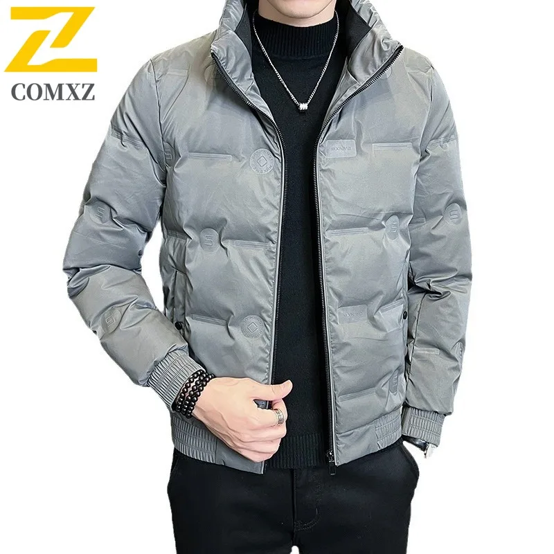 Mens Outdoor Sport Puffer Jacket American Style Solid Color Cotton-Padded Coat Waterproof Windproof Thermal Outerwear Streetwear