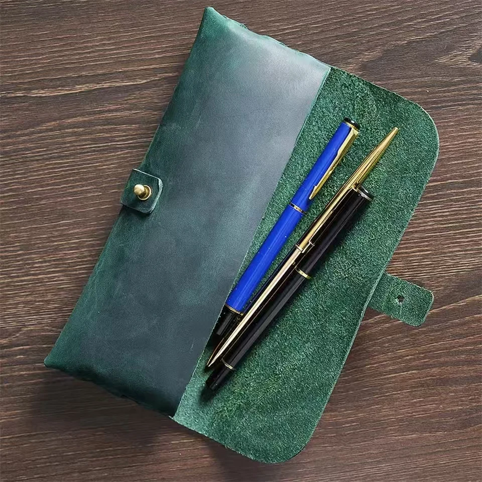 خمر مقلمة جلدية حقيقية حامل اليدوية سستة القلم الحقيبة المحمولة مستحضرات التجميل حقيبة أدوات مكتبية للعمل المكتبي والسفر #3