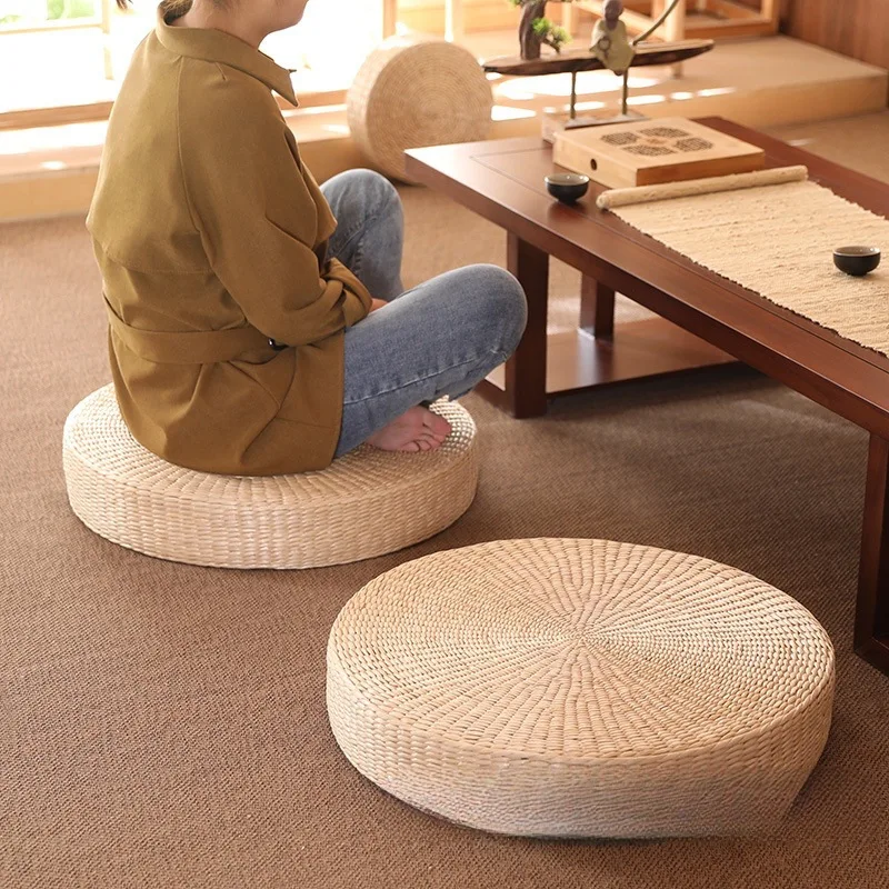 

10cm Thick 50cm Round New Chinese Style Floor Seat Cushion Pouf - for Shoe Stool, Tatami, Balcony & Living Room Home Decor