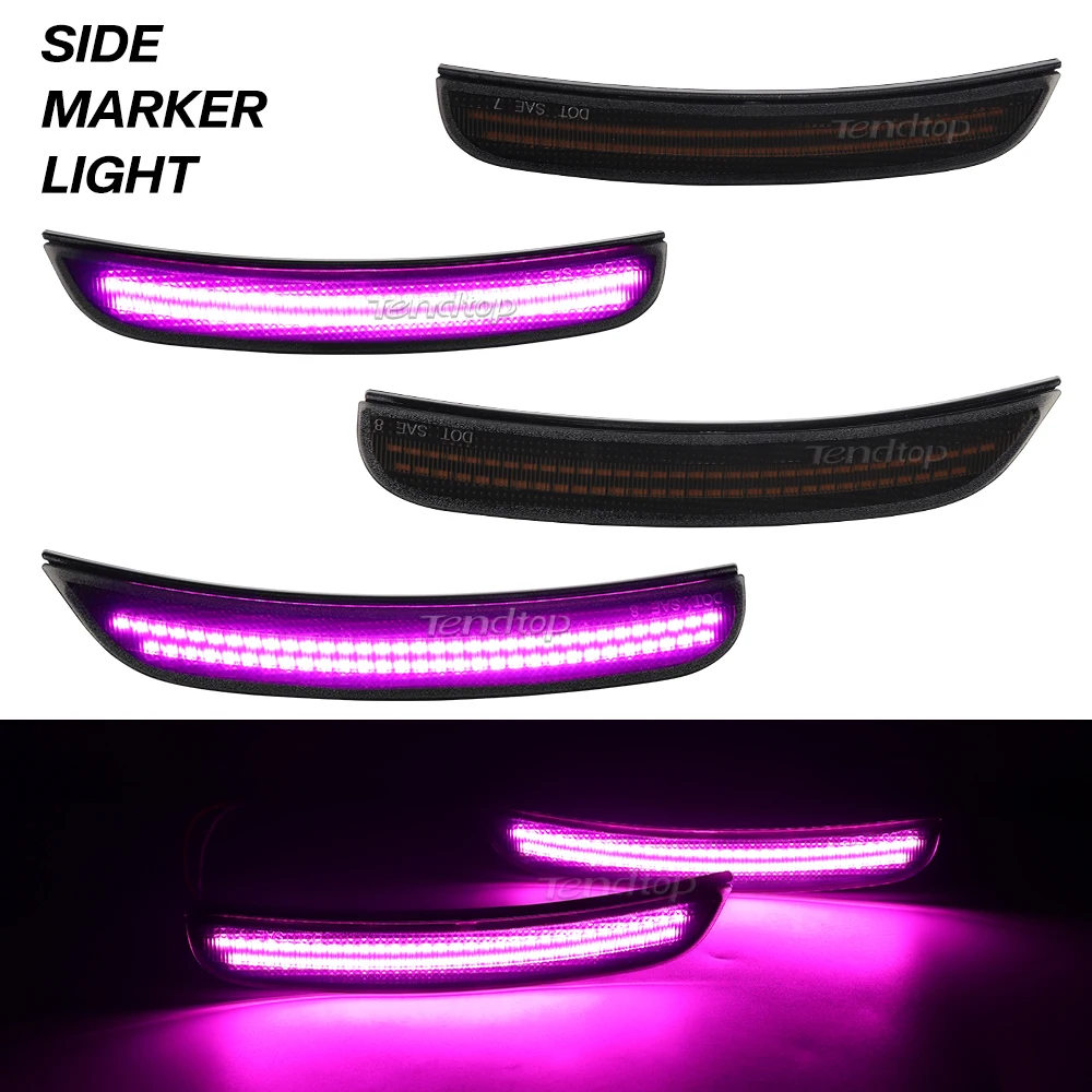 LED Side Marker Lights Pink Purple Fender Mirror Indicator Smoked Lens Front Rear Bumper Lights For Dodge Charger 2015-2023