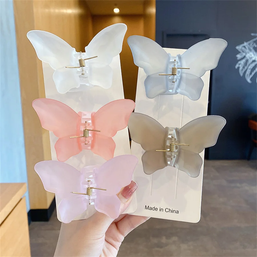 2Pcs Colorful Butterfly Hair Claws Clip For Women Girls Big Size Hair Clips Hairpin Fashion Hair Accessories Hair Styling Tool