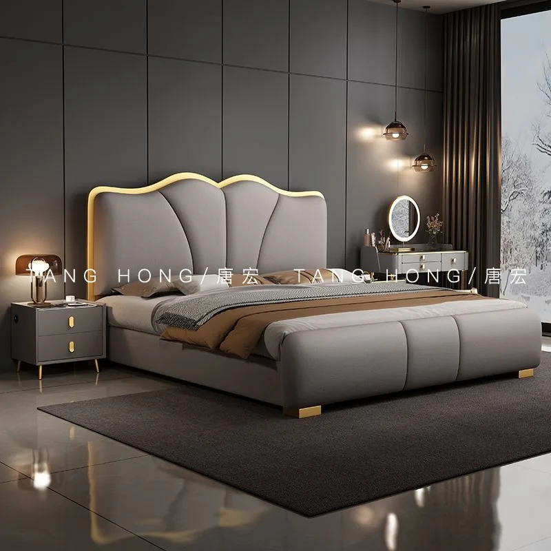 

Minimalist Modern Bed Drawers Headboard Size Upholstered Queen Frame Bed Sleeping Bedroom Cama De Casal Luxuosa Furnitures