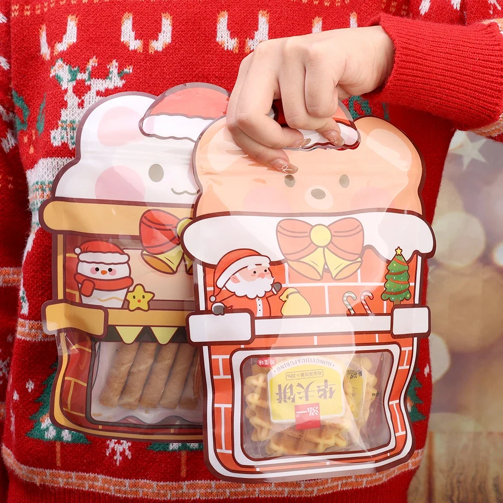 1/30PCS Christmas Gift Bag Cartoon Sealing Bags Snack Candy Biscuit Packaging Pouch New Year Party Kids Gift Storage Handbags