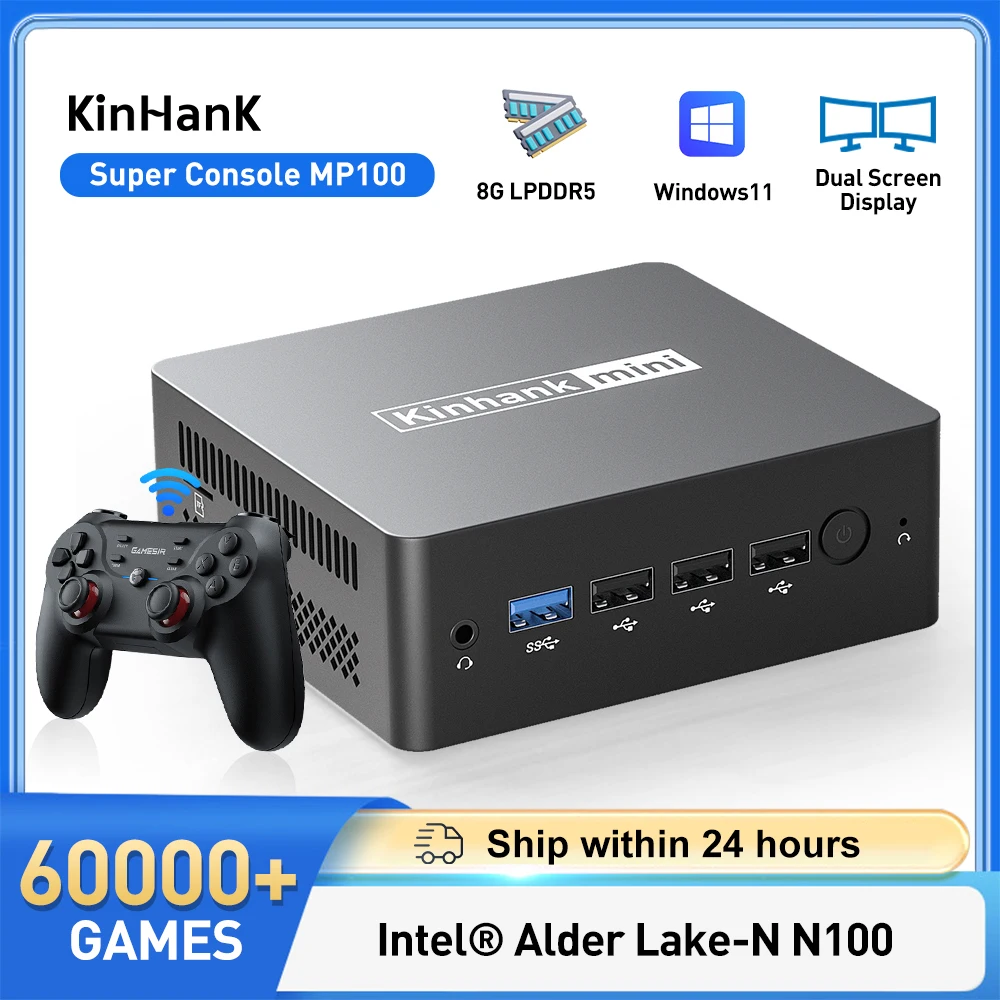 KINHANK 슈퍼 콘솔 비디오 게임 콘솔, SS용, WII, GC, MAME, PS3, PS2, 아케이드, MP100, 8GB, DDR5, Windows11, 60000 개 이상의 게임, 70 개 이상의 에뮬레이터