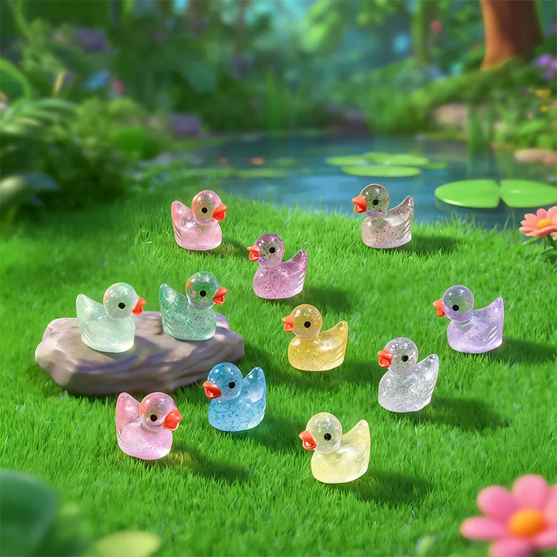100pcs Glitter Mini Ducks Figurines Animals Ornament Fairy Garden Accessories Miniature Landscape Dollhouse Aquarium Decor