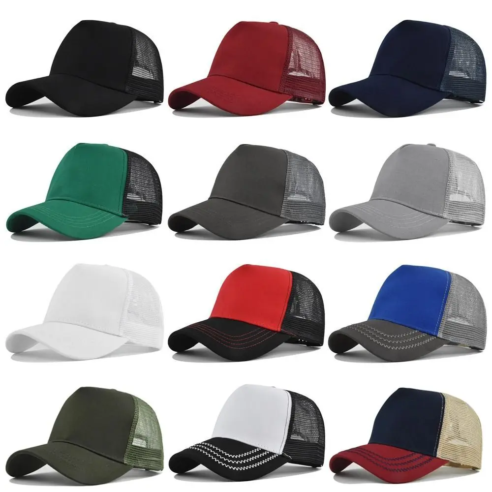 Casual 5 Panels Baseball Cap Solid Color Hard Top Cap Breathable Sun Hats