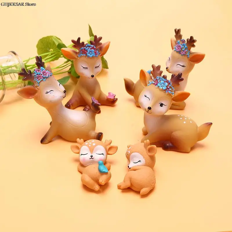 1/2Pcs Cute Figurine Animal Sika Deer Baking Cake Topper Decoration Miniatures Fairy Garden Ornament Craft