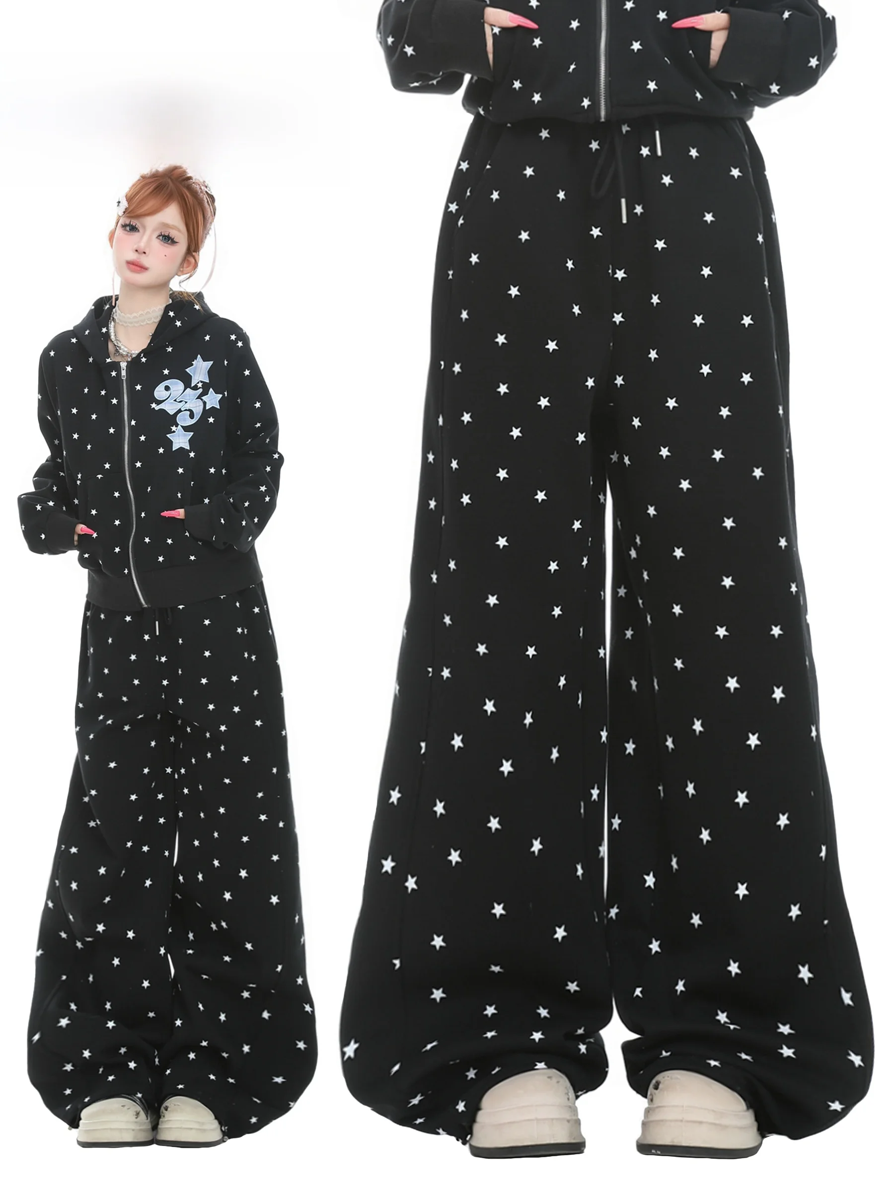 

Американские ретро-брюки с принтом звезд, прямые, повседневные, женские, весенние, утягивающие, струящиеся, широкие, спортивные, для поездок на работу, стильные, высокого качества