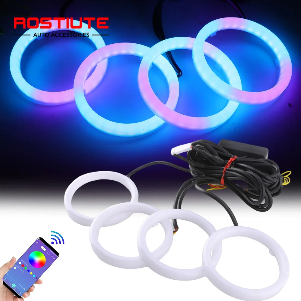 

4PCS/Set Cotton RGB LED Angel Eyes Dynamic Halo Rings Auto LED Headlights Projector Lens Rings for Car Motorcycle APP Control
