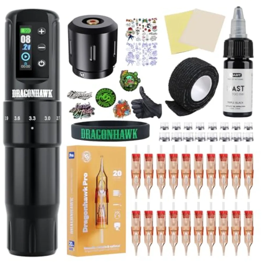 

Beginner Tattoo Kit Atom2 Pro Cordless Tattoo Gun Machine Pen Complete Kit 7 Strokes 2.4-4.2mm Black