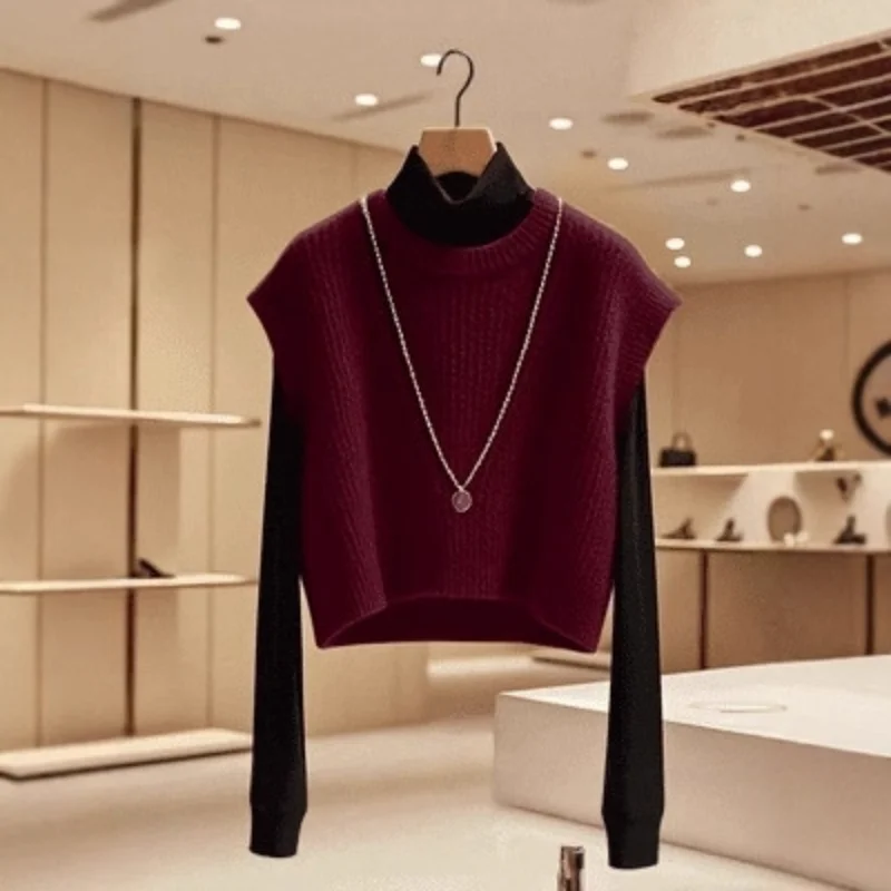 Autumn And Winter New Style Retro Soft Lazy Vibe Rose Pink Sweater Knit Fashion Minimalist Elegant Pullover Vest For Women