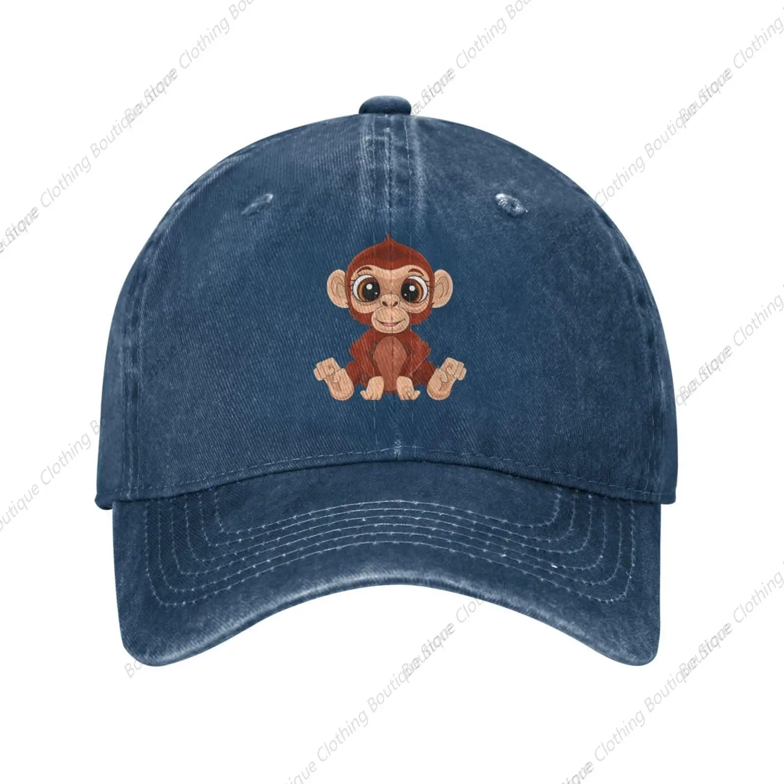 Cute Monkey Sitting On The Ground Adjustable Cowboy Hat Outdoor Travel Casual Hat Sandwich Hat Denim Hat