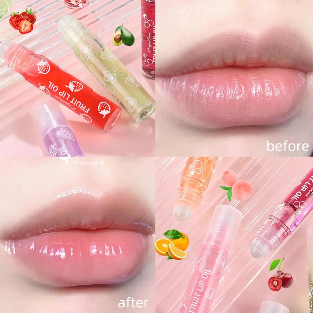 Fresh Fruit Roll-On Lip Balm Lip Makeup Primer Moisturizing Transparent Glass Lip Gloss Long Lasting Hydrating Lip Gloss Lipstic