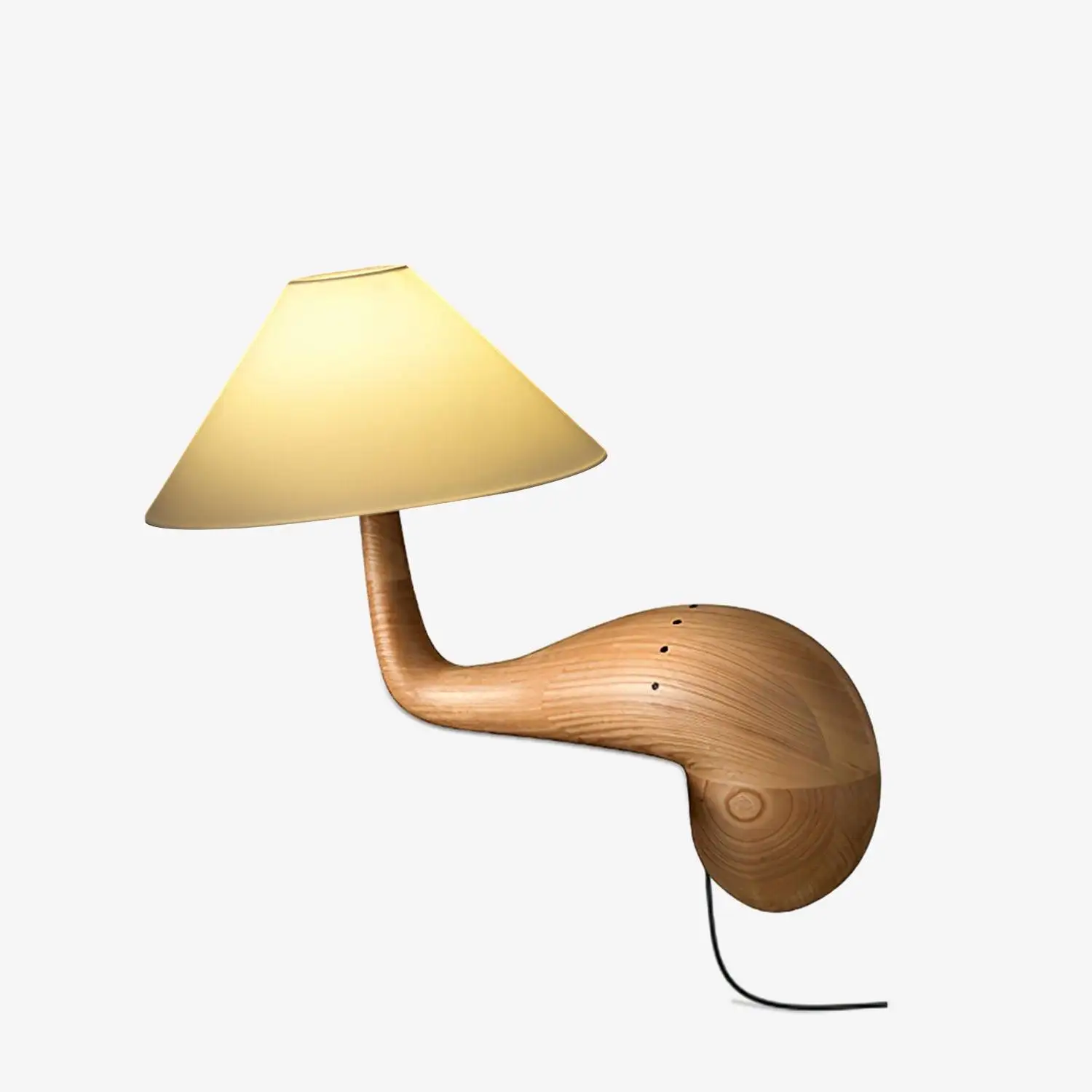 

！@Artisanal Engraved Mushroom Shape Solid Wood Craft Table Lamp-Rounded Curved Lighting Fixture Reusable for Modern Living Room
