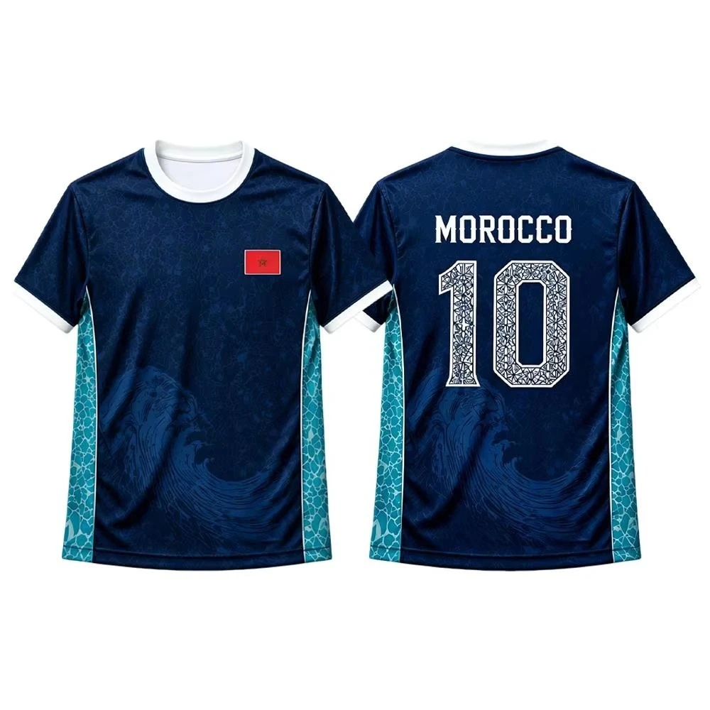 Men's breathable short-sleeved T-shirt, Morocco team flag element printed fan jersey T-shirt