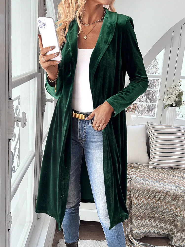 New Spring Fall Women Elegant Long Cardigan Female Knitted Velvet Shawl Collar Jack Coat Ladies Shawl Outerwear