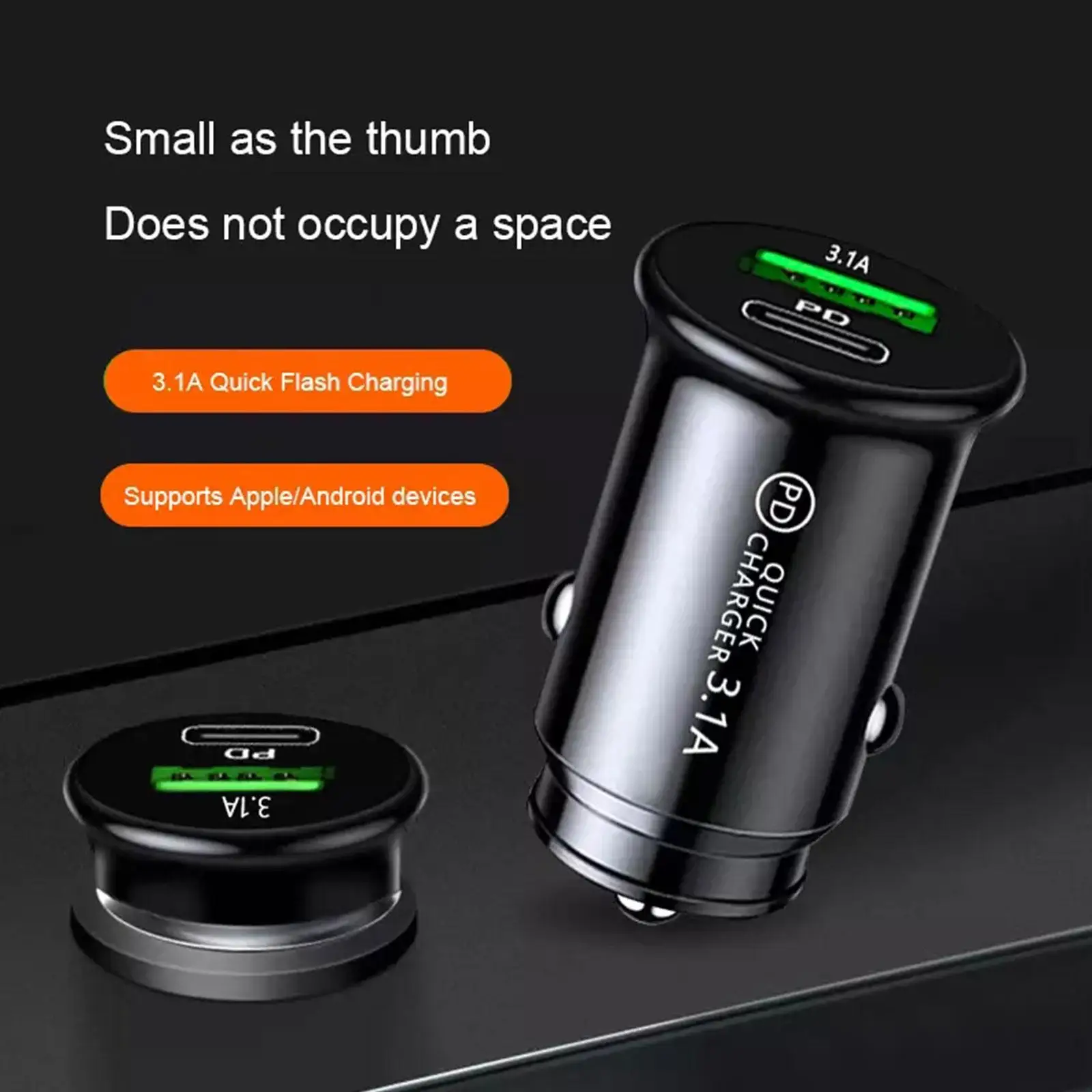 3.0 Mini Car Charger Multi-Function USB+Type-C Output Quick-Charging 20W USB Type C Charge Mobile Phone