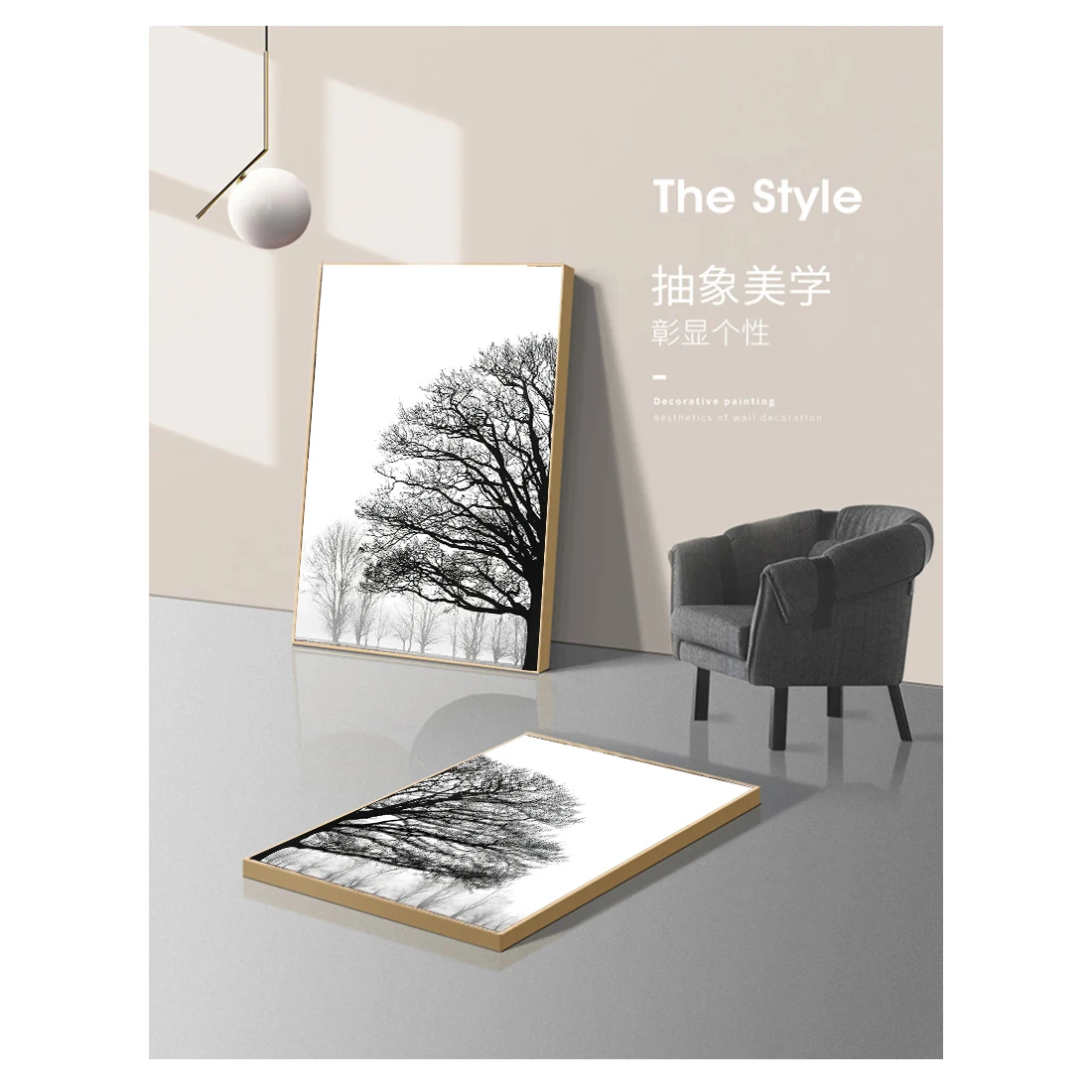 and White Painting Decorative Pictures Scandinavian Style Trees Posters Living Room Home Decor Winter Tree Wall Art Print Black