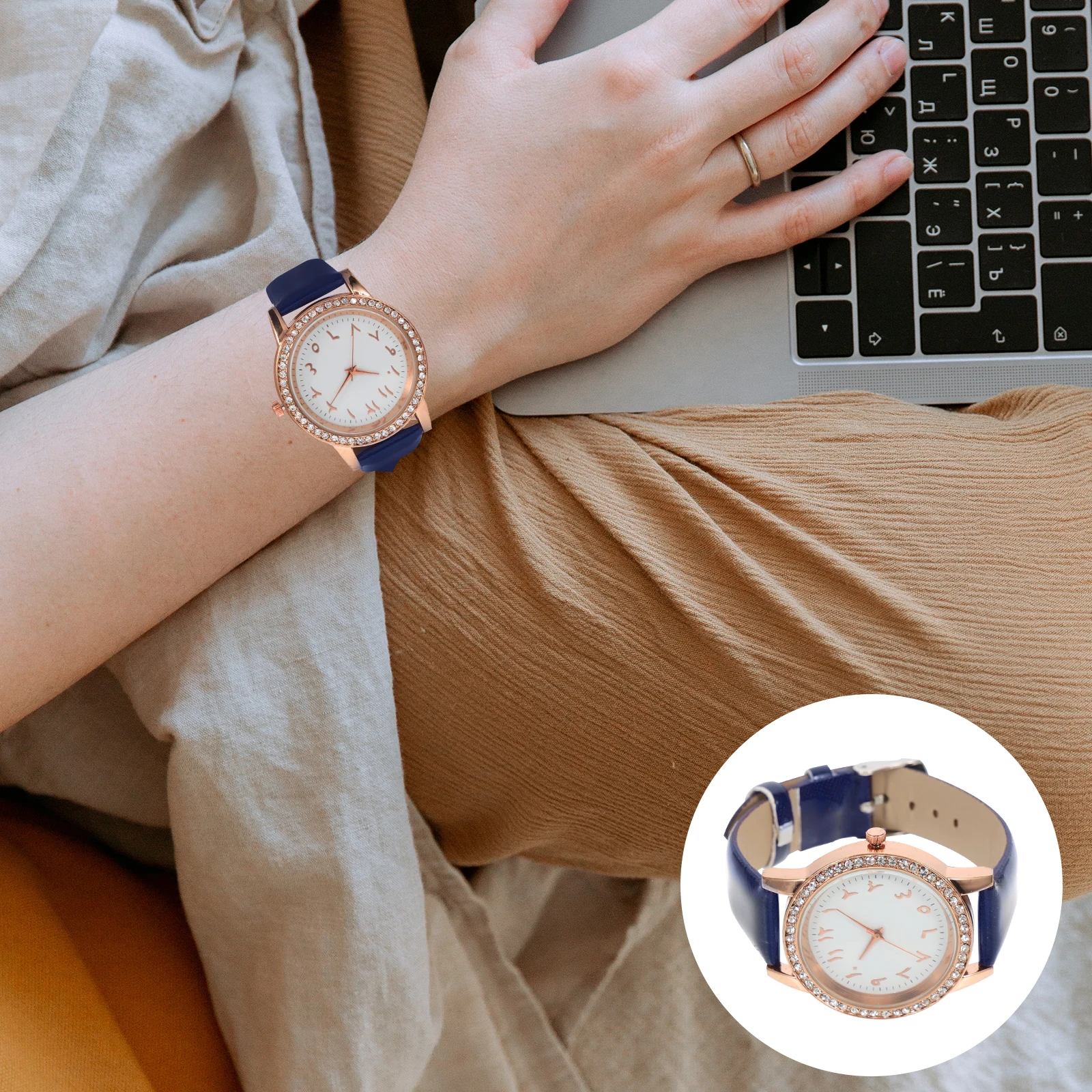 

Women Rhinestone Adjustable PU Decorative Women Watch Strap Decorative Ladies Watch Stylish Timepiece