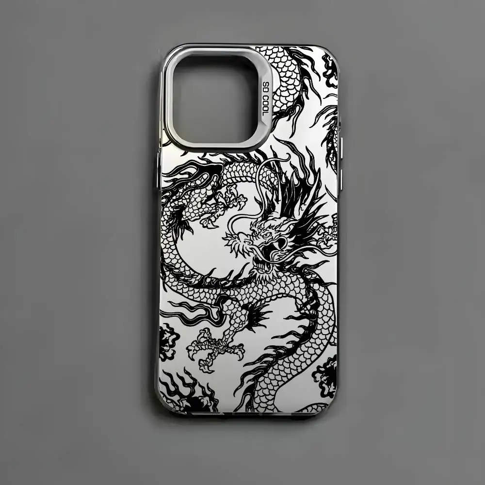 Fashion Chinese Dragon Phone Case For IPhone 16 15 14 13 12 11 Pro Max Black Matte Multicolor Laser Metallic Aurora Cover - náhled 4