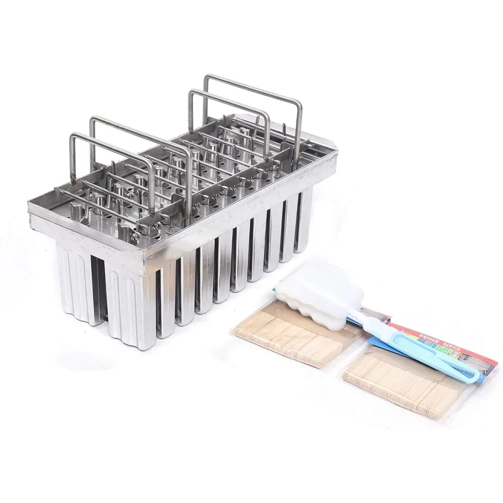 Stainless Steel Ice Lolly Molds Kit Ice Pop Lolly Ice Cream Stick Holder + Cleaning Brush