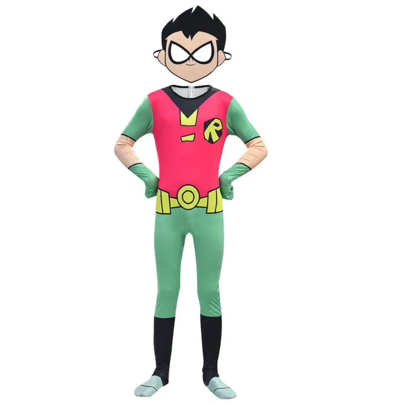 Halloween Costumes for Kids Teen Titans Go Robin Cosplay Boys Girls Bodysuit and cloak Cartoon Disfraces Carnival Party Clothing