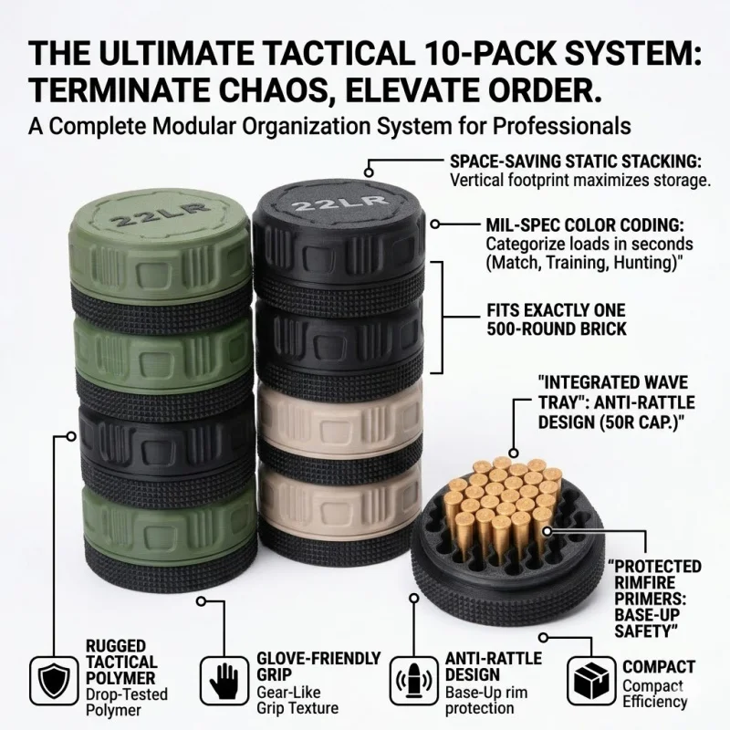 

.22LR Tactical Ammunition Storage Cabinet System — Stackable, Bottom-Up Storage Racks (Capacity: 500 Rounds Per Full Box)