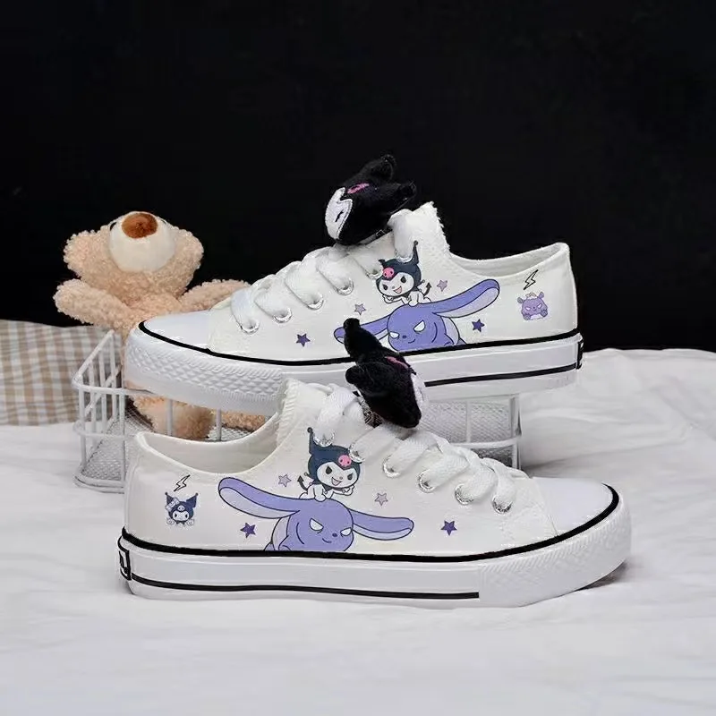 

Sanrio Kuromi Cinnamoroll Low Top Canvas Shoes Versatile Casual Graffiti Board Shoes Handdrawn Cartoon Academy Style Kawaii Shoe