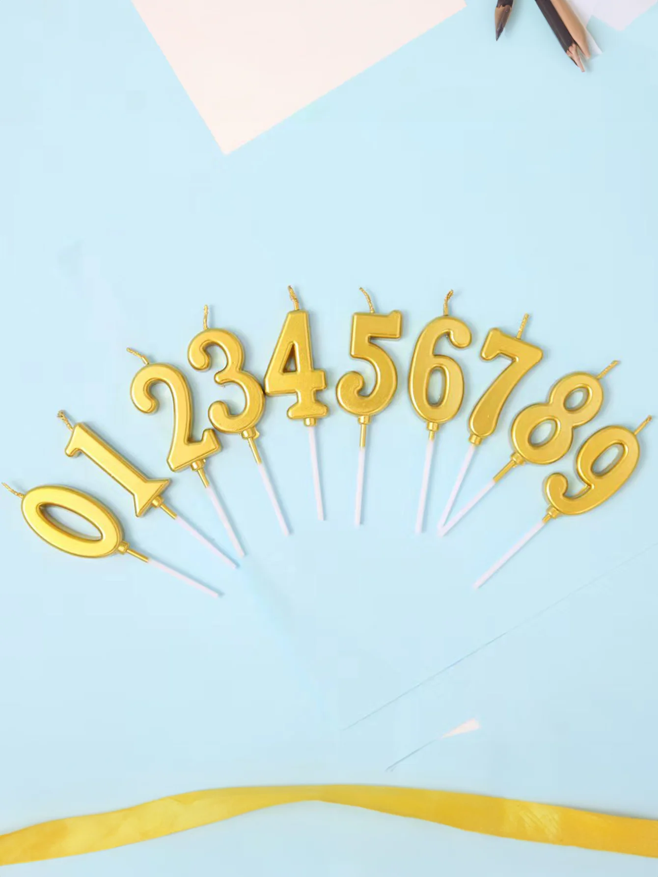 1pcs, Birthday Candle Golden Number Candle 0-9, Smokeless Birthday Cake Party Baking Dessert Candle Insert Cover