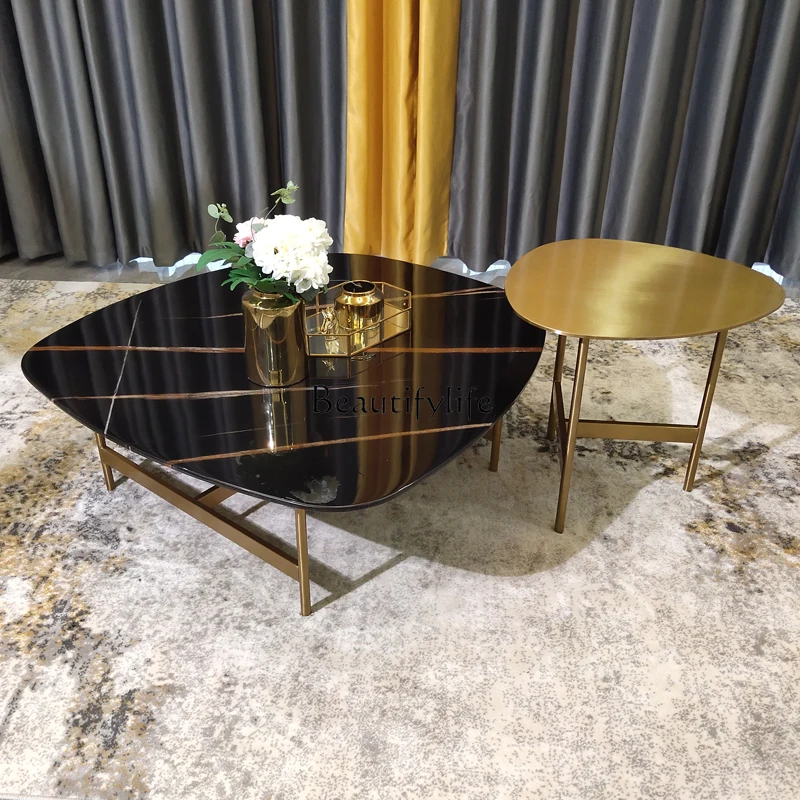 

New Lauren Black Gold Marble Special-Shaped Tea Table Modern Simple and Light Luxury Combination Sets