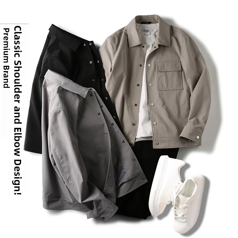 Casual Men's Jacket Turn-down Collar Texture Rich Spring New Style Japanese Simple Style Upper Body Handsome Workwear Style