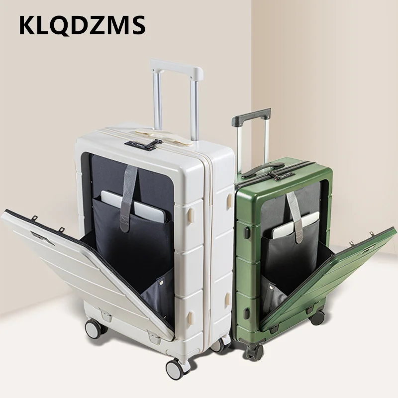 

KLQDZMS 20"24"26 Inch Cabin Suitcase Front Opening Laptop Boarding Case USB Charging Trolley Case ABS+PC Rolling Luggage