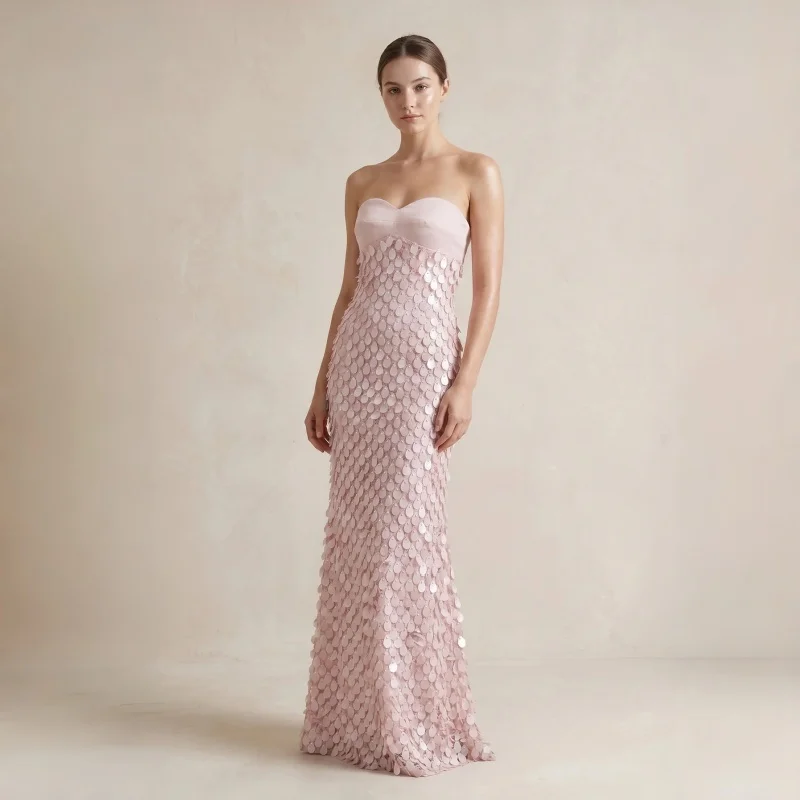 

Elegant Sleeveless Backless Glitter Dress Summer New Off Shoulder Wrap Hips Long Dress Sexy Shiny Sequins Slim Party Long Dress