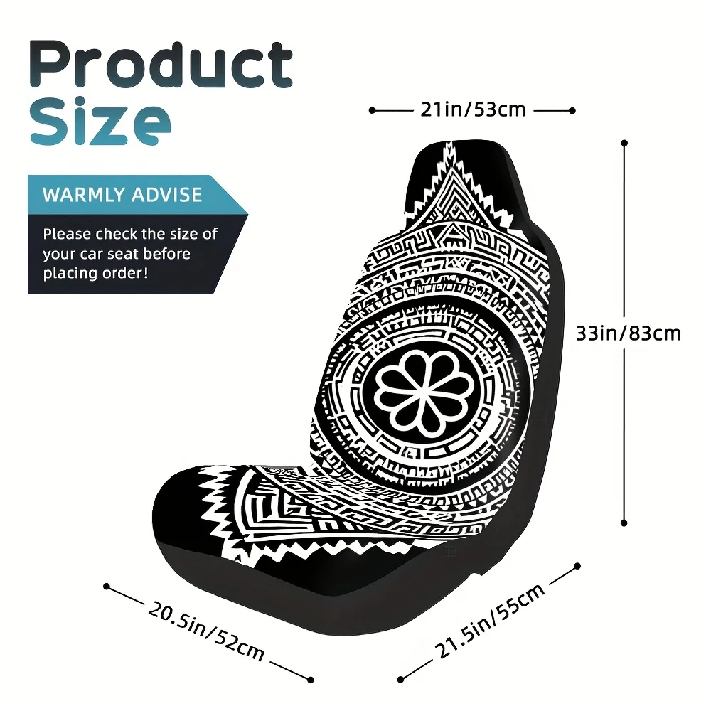 2pcs Modern Tribal Mandala Geometric Front Seat Covers - Lightweight, Machine Washable, Polyester Fiber, & Design With Floral Pa