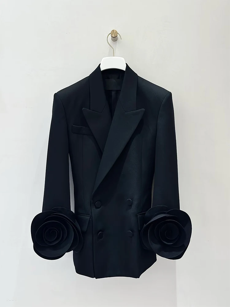 

Ele 3D Flower Embellied Свободный женский костюм Jaet Роскошный модный топ для осенне-зимнего офиса и пар