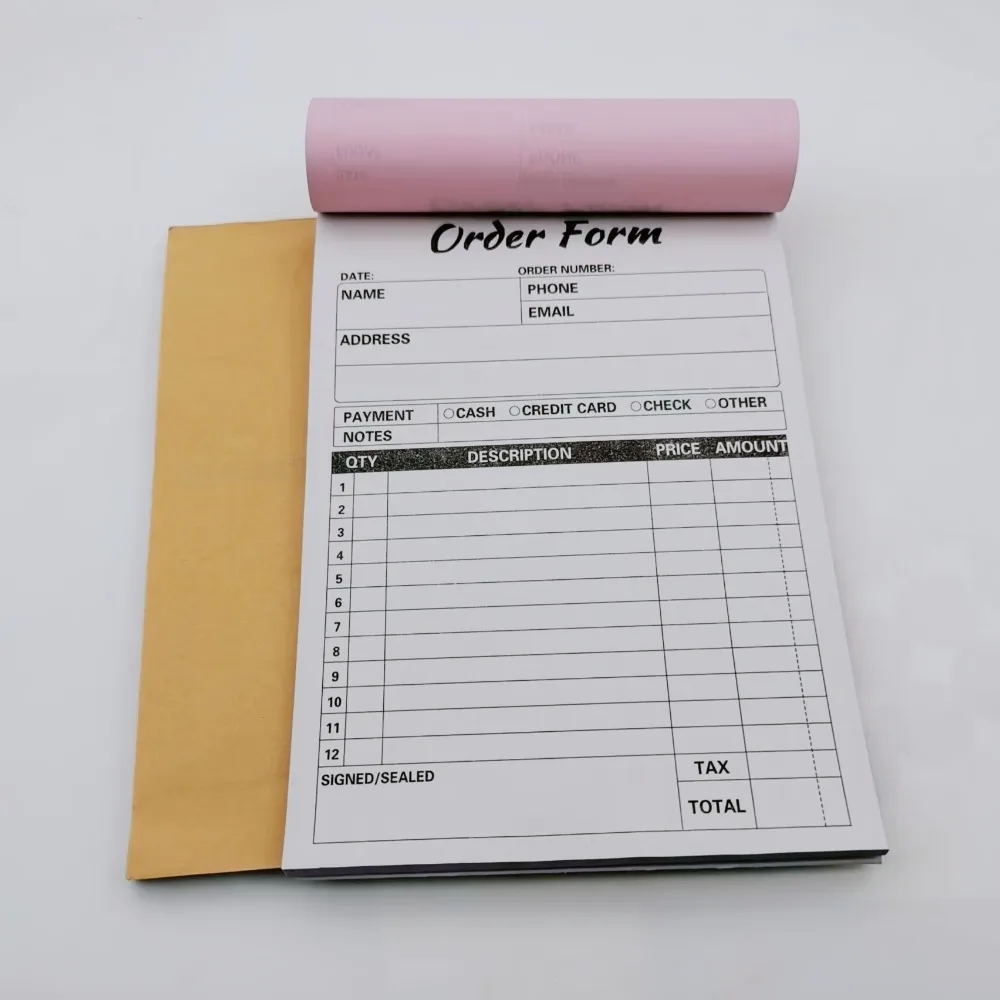 

2/5 шт. форма заказа, 2 части, беглеродная книга-фактура, 5,5 х 8,3 дюйма, белый/розовый, 50 копий/книга для малого бизнеса
