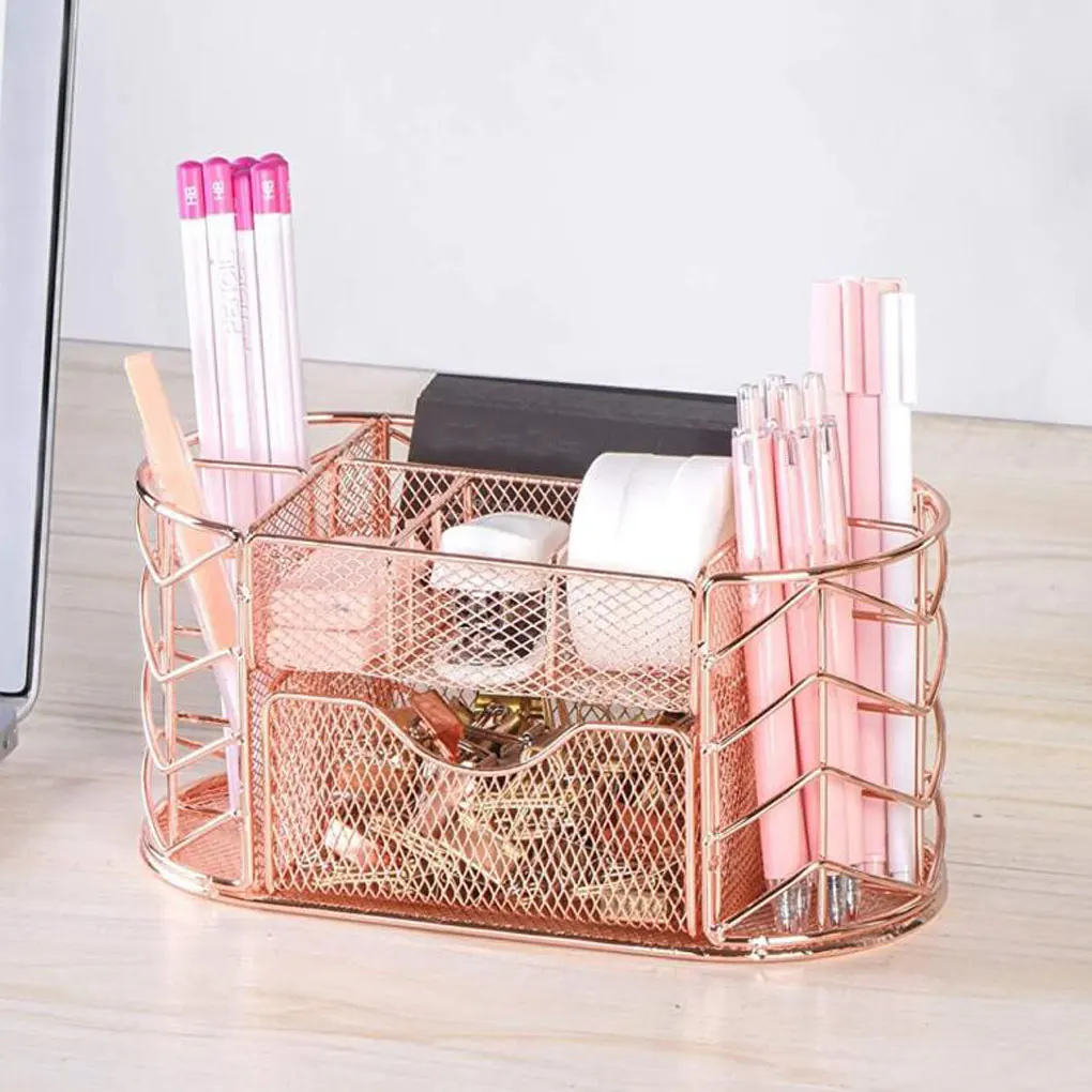 Imagem -05 - Metal Mesh Container Organizador Caixa de Armazenamento Grande Capacidade Desktop Pen Holder Clips Box Escola e Escritório Papelaria