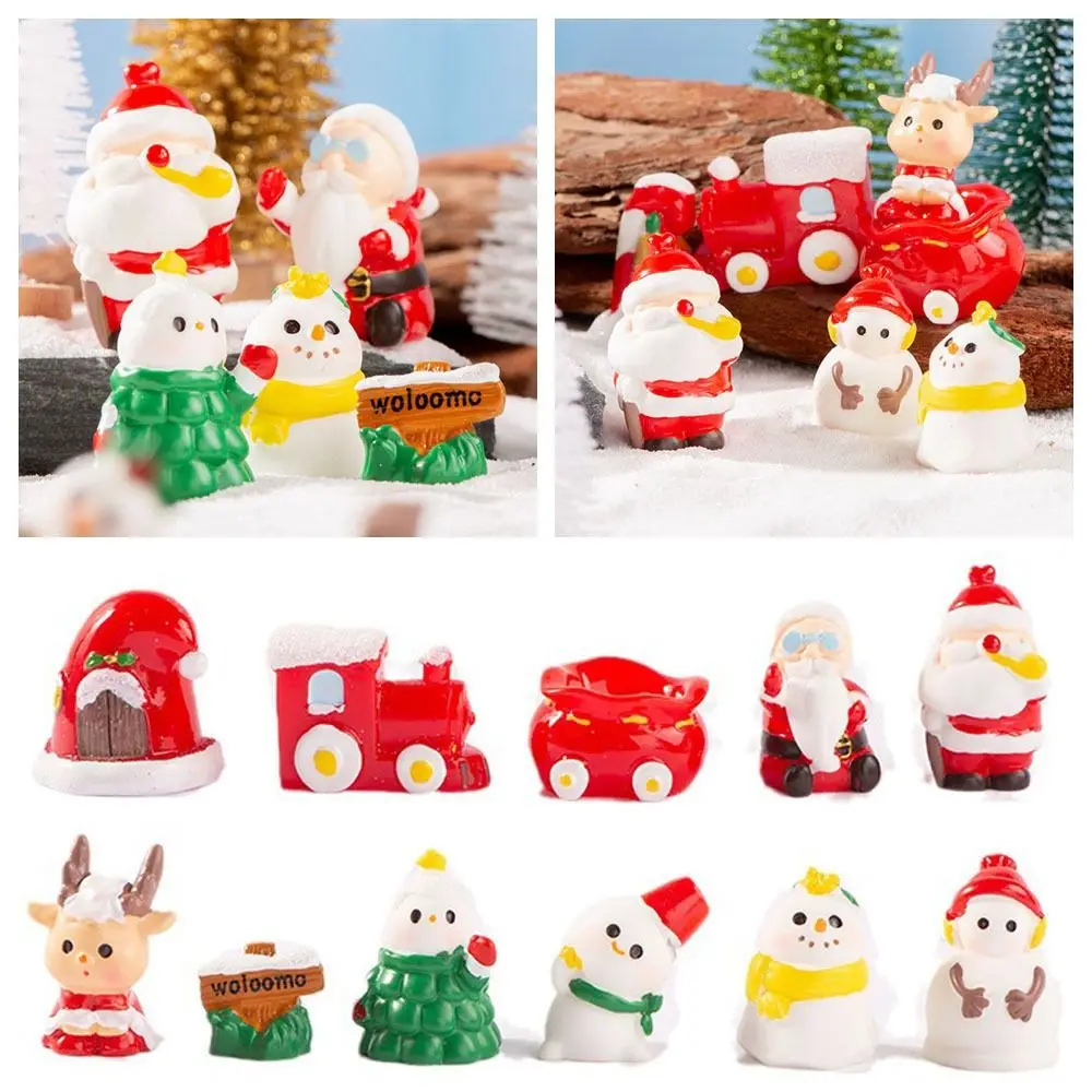 Resin Christmas Figurines Multicolor Snowman Deer Xmas Knick-knacks Bonsai Ornament Guidepost Stick Miniature Cartoon Statue