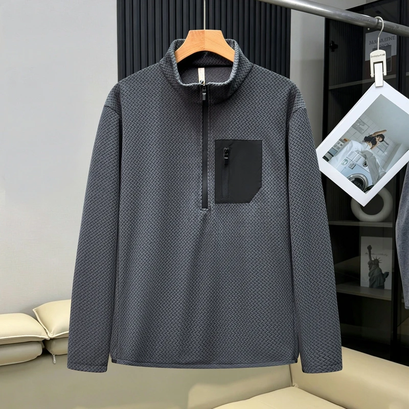 Autumn Winter Wave Fleece Plus Size Mountain Outdoor Men Thermal Locking Warm Fleece Half-Zip Pullover Sweatshirt190kg 12XL