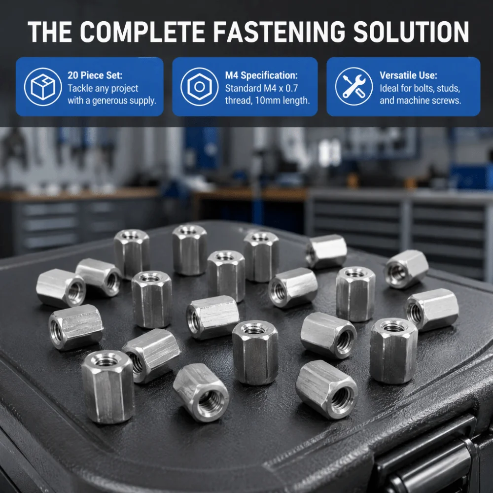 20pcs Coarse Thread Hex Coupling Nut 6 Sides Hex Shape Fully Threaded Threaded Rod Connector Fully Threaded Coupling Nut
