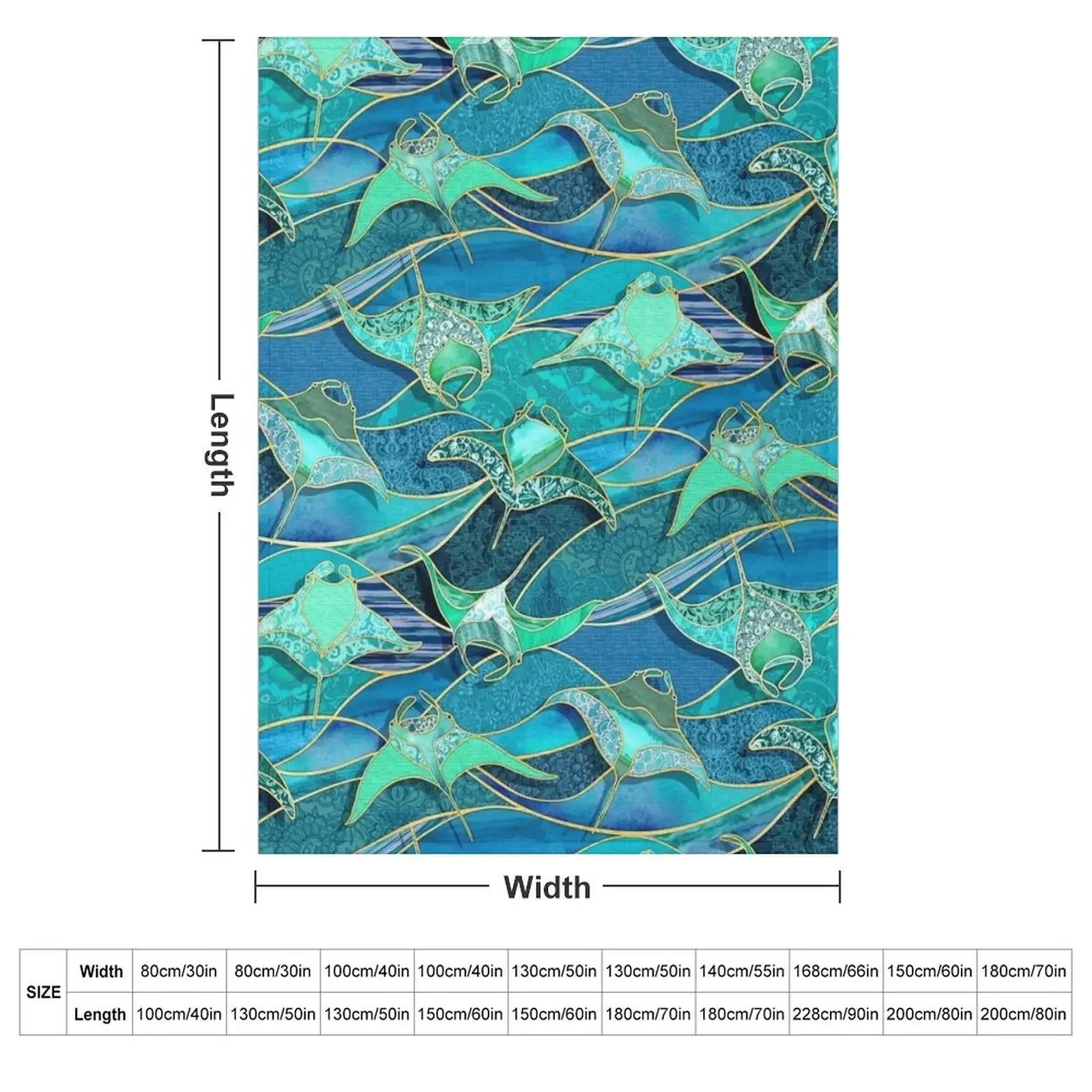 Patchwork Manta Rays in Teal Blue and Jade Green Throw Blanket blankets ands Beach Travel Blankets